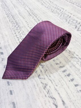 YSL Yves Saint Laurent 100% Silk Tie Red Blue Micro Dot Luxury Designer Menswear